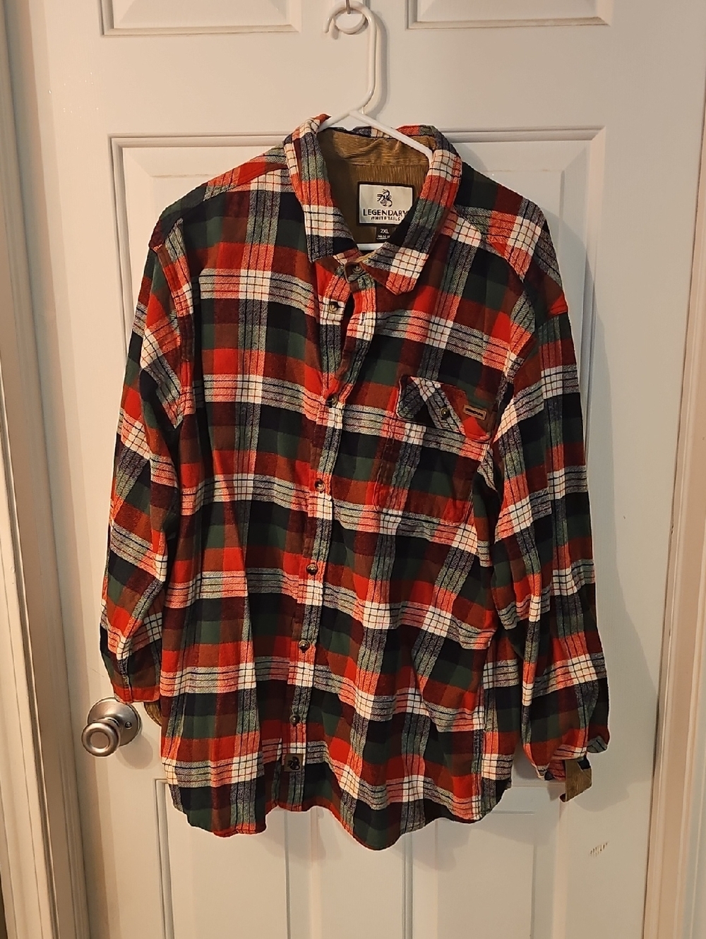 Legendary Whitetails Red, Green & White Plaid Flannel Shirt